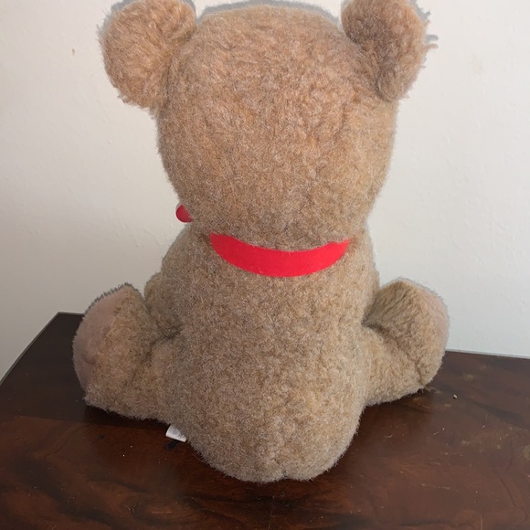 Pillow Pets Vintage 1976 16” Christmas Teddy bear with original bow Dakin Plush - Picture 3 of 10